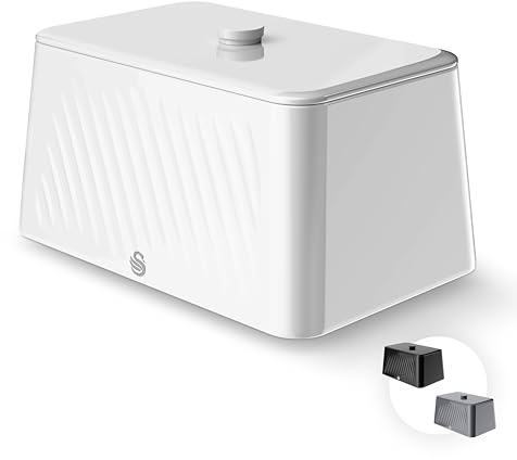 Swan Windsor 16L Bread Bin, Suitable for Loaves, Rolls and Bakes, Durable Iron Body Cleans Easily and Resists Scuffs, White, SWKA18539WHT