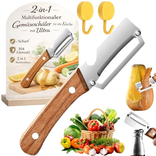 Multifunktionaler Gemüseschäler, Schäler Mit Holzgriff, 2 In 1 Edelstahl-Gemüseschäler Mit Ultrascharfer Klinge Und Ergonomischem Holzgriff Für Die Küche, Öffnen Von Weinflaschen (1pc)