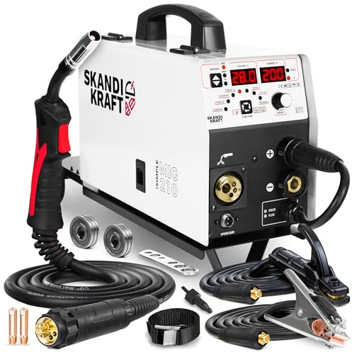 SKANDI KRAFT iSIMPLE MIG 210 mit Schweißwagen - 4in1 Inverter Kombischweißgerät 200A 230V - MIG MAG Schutzgasschweißgerät, Fülldraht Schweißgerät ohne Gas, WIG, MMA für Alu - Bestschweissen.de