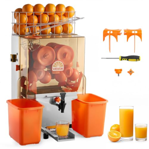 VEVOR Presse Agrumes Pro Extracteur de Jus Électrique 120 W avec Robinet, Pour Bar à Jus Restaurant Supermarché Primeur, Presse Orange Commercial, Rendement Élevé de 20 Oranges/min, Avec Bac à Écorces