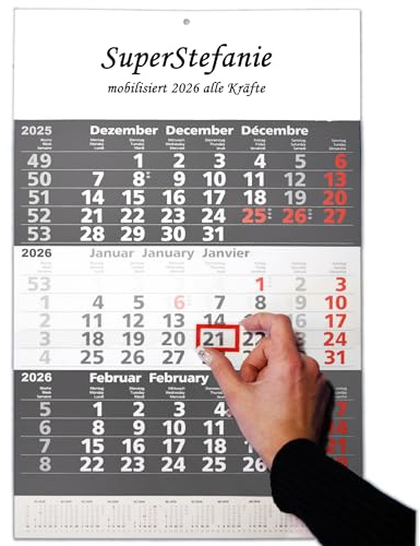3-Monatskalender 2026 mit Ihrem Wunschdruck direkt bedruckt: Ihr Wunschtext, Logo oder beides, ca. 30 x 49 cm