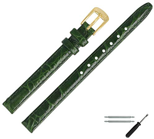 MARBURGER Uhrenarmband 8mm Leder Kroko (Caiman) Prägung Mit Naht - Werkzeug Montage Set 52908
