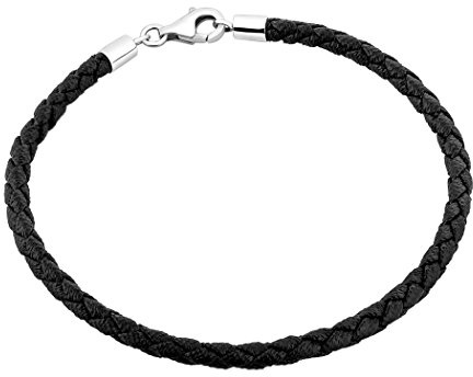 Nenalina Damen-Armband Beadarmband aus Kunstleder in schwarz | mit Karabinerverschluss in 925 Sterling Silber Länge 19 cm - 21 cm