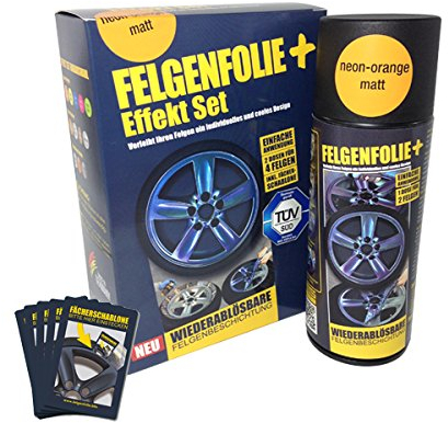 mibenco 71002007 FELGENFOLIE+ Effekt Set, 2 x 400 ml, Neon-Orange - Flüssiggummi Spray / Sprühfolie - Neue Neon-Farbe und Schutz zum Felgen lackieren