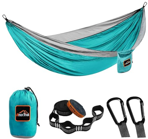 Anortrek Outdoor Hängematte 2 Personen 300x200 cm [249kg Tragkraft] Ultraleicht – Camping-Zubehör mit Baumgurten, Atmungsaktive Nylon Reisehängematte für Wanderung & Garten