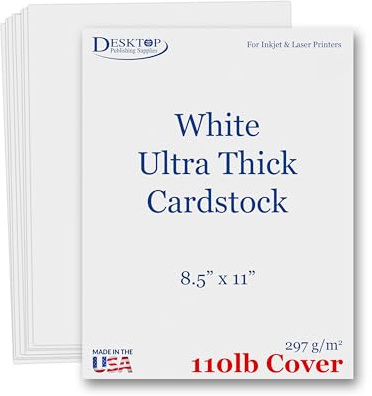White 110lb Cover (300gsm) Cardstock 8.5x11 - Ultra Heavyweight Thick Card Stock, Smooth Bright White Printer Paper - Invitations, Menus, Posters, Brochures, Crafts - Inkjet/Laser Printers -100 Sheets