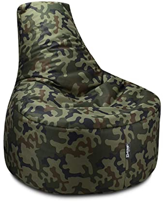 BuBiBag Gamer Sitzsack, Lounge Sessel, Gaming Sitzsäcke, Indoor & Outdoor Kissen für Kinder und Erwachsene (Camouflage;Ø:80cm)