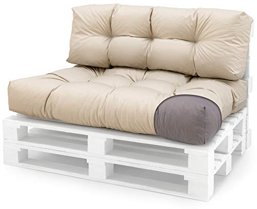 Spatium Palettenkissen Set abnehmbar Bezug wasserdicht gesteppt Palettenauflage Palettenpolster Palettensofa Palettenmöbel Beige 2er Set