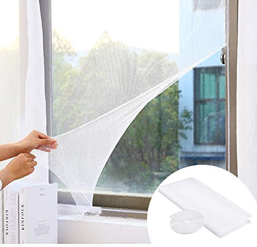 CODIRATO 4 PCS Mosquitera Ventana, Mosquitera Blanca con 4 Rollos de Velcro Mosquitera con Cremallera para Todas Las Ventanas (1.5 * 1.3M)