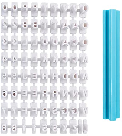 Set di 72 timbri per biscotti dell'alfabeto, con lettere maiuscole, stampini e timbri per creare messaggi personalizzabili