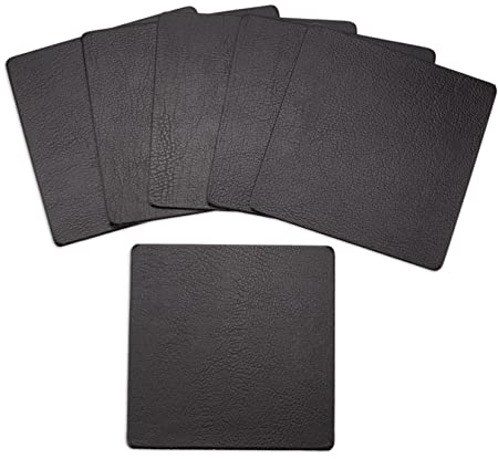 Lederfabrik Garnier® Untersetzer Gläser quadratisch 6er-Set - rutschfest & Abwaschbar - Perfekter Tischschutz - Glasuntersetzer Leder Schwarz - Made in DE