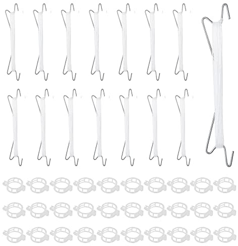 Tomatenhaken Metall,15 Stück Tomatenhaken mit 30 Pflanzenschnalle &10m Seil,Robuster Tomaten Haken,Tomatenstützhaken Pflanzen,Garden Tomato Hooks,Doppelte Tomatenhaken für Hängende Tomaten und Gurken