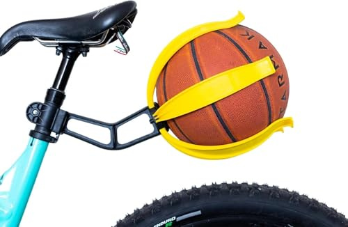 KIK BALL, Porta Pallone da Bicicletta, Dispositivo per la Sicurezza di Bambini e Ragazzi, Supporto di Facile Applicazione, Adatto a Palloni da Calcio, Pallvolo, Basket e Rugby, Colore Giallo