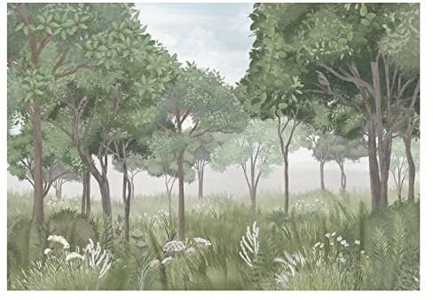 WallArena - Vlies Fototapete Waldlandschaft 208x146 cm - Fototapeten - Tapeten - für Wohnzimmer Schlafzimmer - Vliestapete Wandtapete Tapete 3D Effekt- inkl. Kleister - Aquarelle