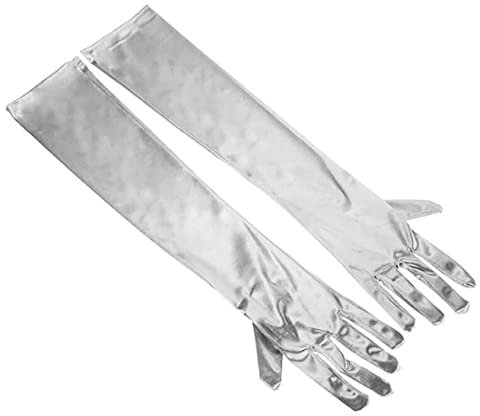 Damen-Abendhandschuhe, einfarbig, lang, Satin, elegant, für Hochzeit, Kostüm, silber, One size