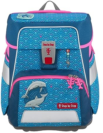 Step by Step Schulranzen-Set Space „Dolphin Pippa“ 5-teilig, ergonomischer Tornister, höhenverstellbar mit Hüftgurt, für die Grundschule, ab der 1. Klasse, 20L, blau-türkis, Delfin-Design