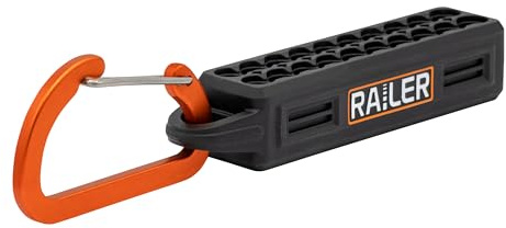 20 Hole Bit Holder Storage Organizer Set with Carabiner Belt Clips | Fits 20 standard 1/4 hex shank driver bits. Flexible heavy-duty black storage organizer includes locking belt carabiner.