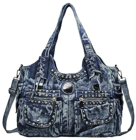 Alice Fan Denim-Tasche für Damen Hobo Jeans mit Großem Fassungsvermögen - Lässige Schultertasche mit Mehreren Taschen