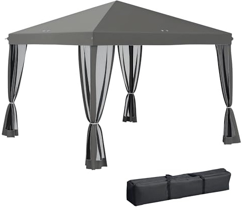 Outsunny 3 x 3 m Pop Up Gazebo, 420D Garden Tent Canopy, Light Grey | Carry Bag, Removable Mesh Sidewall Netting, for Garden Patio Outdoor