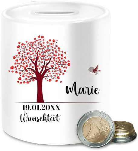 Spardose - Lebensbaum Geburt I Taufe Geschenk Kommunion I Datum - Unisize - Weiß - firmung Geschenke Jungen konfirmationsgeschenke konfirmation konfirmations sparbüchse komunionsgeschenk