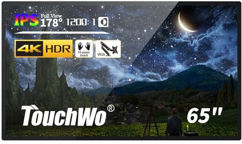TouchWo 65 inch Interactive Touchscreen Monitor, Electronic Whiteboard with 16:9 FHD 1080P Display, Windows 10 All-in-One PC for Industrial, Office and Classroom, Core i7 RAM 8G & ROM 256G