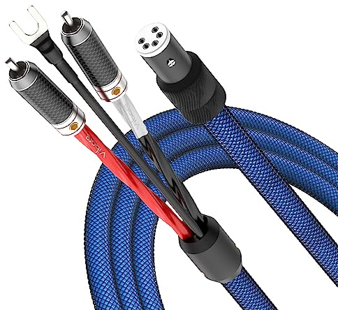 Viborg High End Phonokabel 2M Tonarmkabel LC800,OFC Versilbert Dirigent,2 x rhodinierte Cinch stecker auf 5-Pol vergoldete Tonarmbuchse gerade mit separatem Erdungsleiter Für Plattenspieler