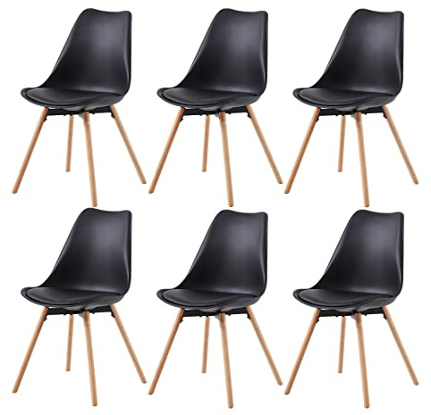 buybyroom Juego de 6 sillas de Comedor, tapizadas, para Cocina, con Respaldo, para Sala de Estar y Sala de conferencias, de Madera Maciza, Negro