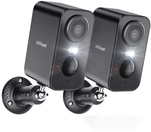 ieGeek 2K Caméra Surveillance WiFi Exterieure sans Fil Batterie, Vision Nocturne Couleur, AI & PIR Détection Mouvement, Extérieure/Intérieure, Audio Bidirectionnel, Étanche IP65 (2pcs, Noir)