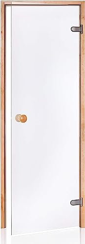 Amilano Porta per sauna classica, porta in vetro di alta qualità, 8 mm, con telaio in legno massello, facile da regolare DIN sinistro e destro (80 x 200, ontano/trasparente)