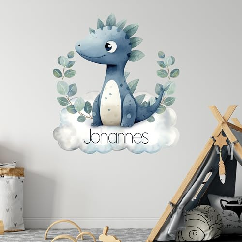 GRAZDesign Wandtattoo Dinosaurier Dino mit Namen Kinderzimmer Babyzimmer Jungen, Wandaufkleber personalisiert - 34x30cm
