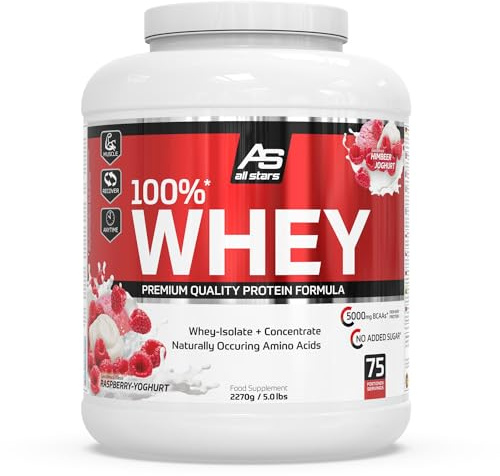 ALL STARS 100% Whey Protein Pulver 2270g Raspberry Yoghurt | Cremiger Shake mit bis zu 80% Eiweiß, enthält wertvolle Aminosäuren für Training, fettarm & kohlenhydratarm