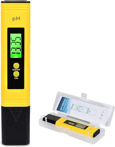 Funmo PH Messgerät,Ph Tester,PH Meter mit LCD Anzeige,Leitwertmessgerät mit hoher Genauigkeit und LCD Display für Trinkwasser/Schwimmbad/Aquarium/Pool, Hohe Genauigkeit, 0.00-14.00 Messbereich (Gelb)