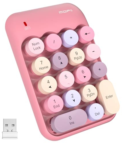 MOFII Wireless Number Pads - Pink Numeric Keypad 18 Keys USB 2.4G Round Keycap Colorful Extensions Keypads, Financial Accounting Portable Numpad 10 Key for Laptop/PC/Notebook/Surface Pro
