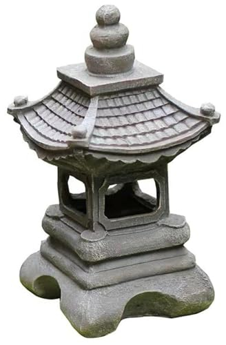 Monozoz Luces solares decorativas para jardín, farol zen con energía solar, luz nocturna de villa, decoración zen al aire libre, linterna de torre de piedra antigua para patio, jardín, camino