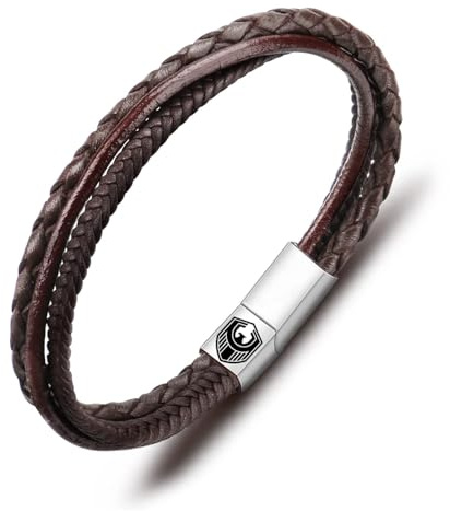 SHIEAGLELD Handmade Lederarmband Herren Armband Herren Männer Leder mit Edelstahl Magnetverschluss Geflochten Armband für Männer und Idee Geschenke