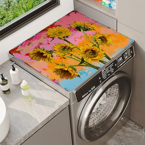 Flower Washer and Dryer Cover For Top Non-Slip Washing Machine Top Protector Mat Dust-Proof Machine Washer Top Cover Mat Most Washers Refrigerator Home Kitchen Laundry Room (Color 4,60x60cm)