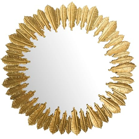 FineBuy Wandspiegel Rund 68x68 cm Metall Gold, Federn-Rahmen