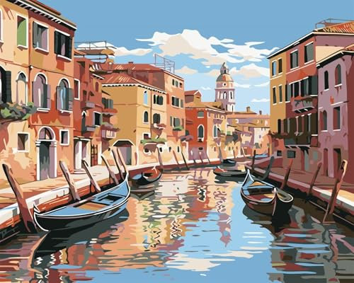Yoonqun Venedig Stadt Malen Nach Zahlen,55x70cm Malen Nach Zahlen Erwachsene DIY inklusive Pinsel und Acrylfarben Handgemalt Ölgemälde Kit Startseite Wandkunst Dekoration mit Rahmen