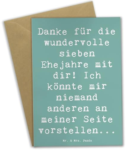 Mr. & Mrs. Panda Grußkarte Spruch 7. Hochzeitstag Kupferhochzeit - Geschenk, handgefertigte Geschenke, Ehejubiläum, weihnachtskarten, Liebe, Heirat, osterkarte, dankeskarten, Heiraten, hochzeitskarten