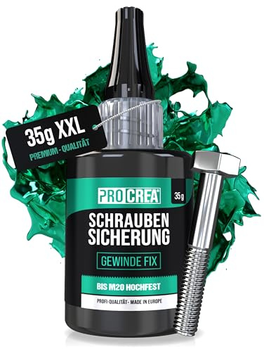 PROCREA® Profi Schraubensicherung (35 g) Gewinde Fix hochfest [24 Monate Haltbarkeit & Anti-Austrocknungs-Spitze] Hitzebeständiger Schraubensicherungslack & Schraubenkleber in bester Profi-Qualität