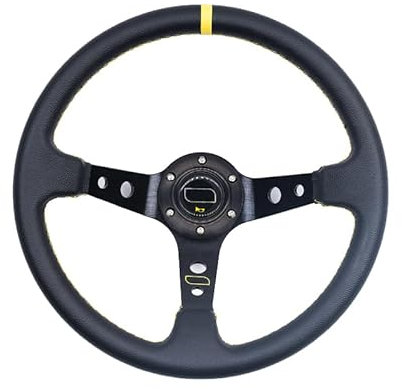 Sportlenkrad Universal 350mm 14 Zoll Wildleder Auto Racing Lenkräder Driften Sport Lenkrad Holzlenkrad(PVC-Black-Yellow)