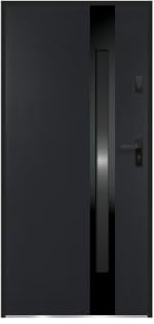 Vente-unique - Puerta de entrada de acero macizo y acero inoxidable Alt. 207 x L100 cm - vidrio ahumado - negro y antracita - apertura izquierda - BRAGA
