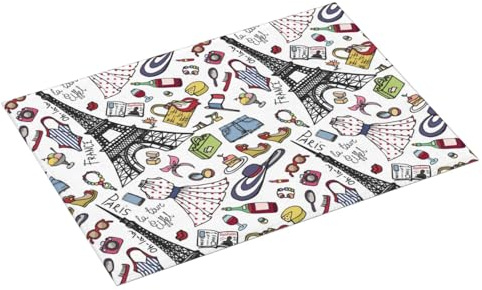 Alfombrilla de secado grande para encimera de cocina, 45,7 x 60,9 cm, absorbente, con diseño de Torre Eiffel, de microfibra con anilla para colgar