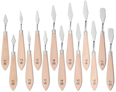 QUARKZMAN 2 Juegos de Espátulas para Pintura con Cuchilla de Acero Inoxidable de 6.30-7.48 pulgadas y Mango de Madera de Haya para Mezclar Colores en Óleo y Acrílico
