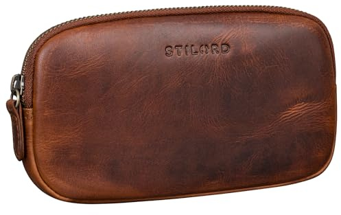 STILORD Mike Vintage Leder Etui Ledermäppchen ideal für Stifte Handy Kosmetik Geld Brille Schlüssel Federmappe Schminktasche Echtleder Farbe:schwarz