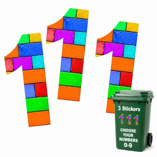 3 x Bin Numbers for Wheelie Bins, 0-9, Multicolour Brick Dustbin Stickers, Easy Application 17.5cm Stick On Number Stickers - Weatherproof Self Adhesive Vinyl (1)