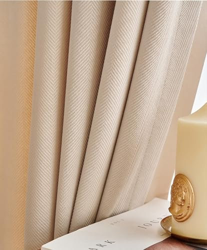 Musihy Thermovorhang Hitzeschutz, 107x229cm Einfarbig Fischgrätmuster Strukturiert Vorhänge für Schlafzimmer Wohnzimmer Verdunkelungsvorhang wärmeisoliert aus Polyester, Khaki, Öse