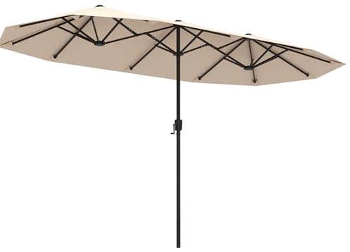 GOPLUS Sombrilla Jardin Grande 3,92x2,12m, Parasol Doble con Manivela Manual, 14Varillas Metálicas,Protección UV, Sombrilla Terraza Exterior para Patio Piscina (Beige, 3,92x2,12 M, sin Base y LED)