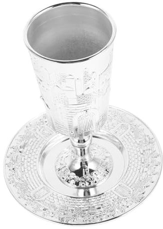 KOCKSHION Coupe De Kiddouch Alliage De Zinc avec Soucoupe Ensemble pour Shabbat Usage Réutilisable Et Pratique