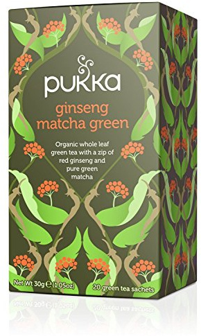 Pukka Herbs | Ginseng Matcha Green Organic Tea Box | Ginseng, Lemongrass, Ginger, Matcha & Green Tea | For Everyday Vitality | 2 Packs | 40 Plant Based Biodegradable Tea Bags